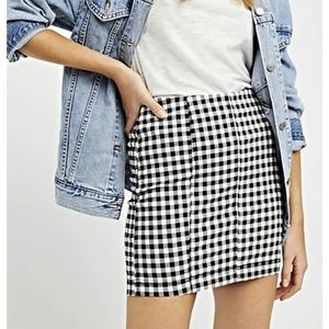 Free People Modern Femme Gingham Mini Skirt, Black & White, Size 4